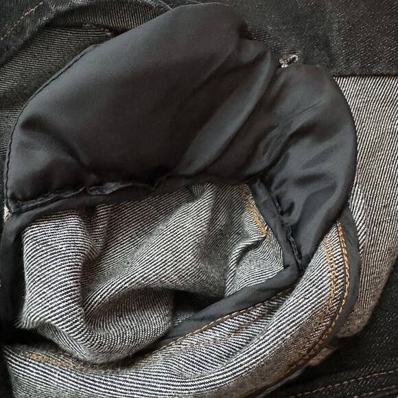 Manoush Denim Biker Jacket Motorcycle Washed Black Belted Size 40 US 8 - Picture 12 of 14